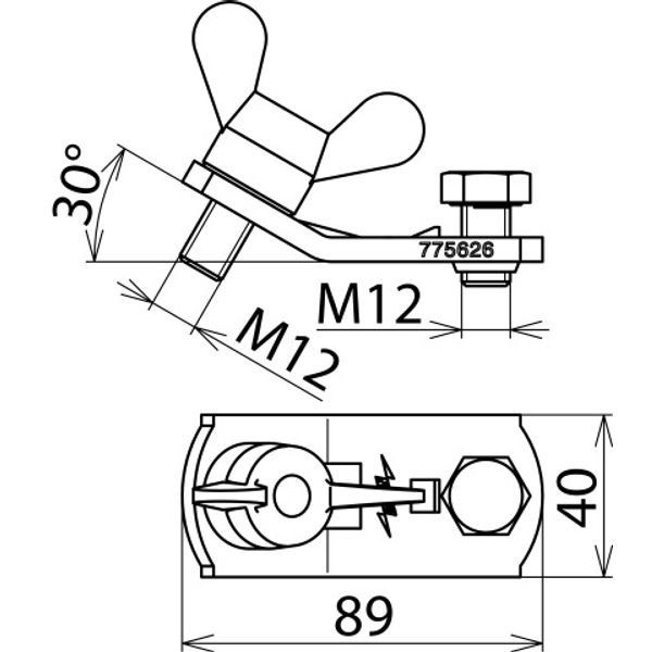 Earth connector with wing bolt M12x15 for connecting element PK1 16-15 image 2