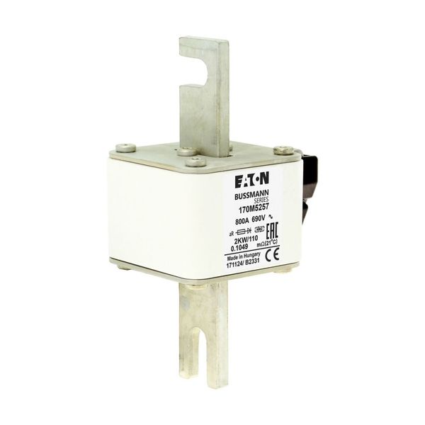 Fuse-link, high speed, 800 A, AC 690 V, size 2, 61 x 77 x 138 mm, aR, IEC, single indicator image 2