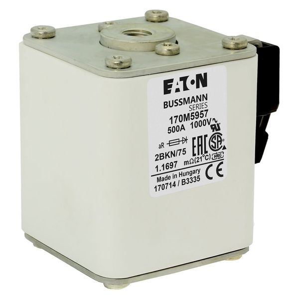 Fuse-link, high speed, 500 A, AC 1000 V, size 2, 59 x 77 x 75 mm, aR, IEC, UL, single indicator image 23