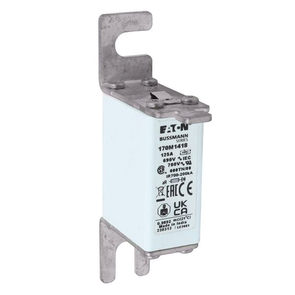 Fuse-link, high speed, 125 A, AC 690 V, DIN 000, aR, DIN, IEC, single indicator, live gripping lugs image 10