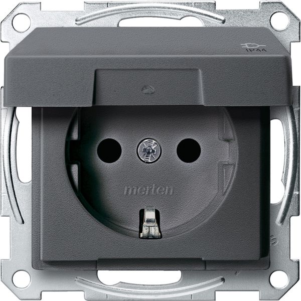SCHUKO socket-outlet w. hng.lid, IP44, shut., screw term., anthracite, System M image 3