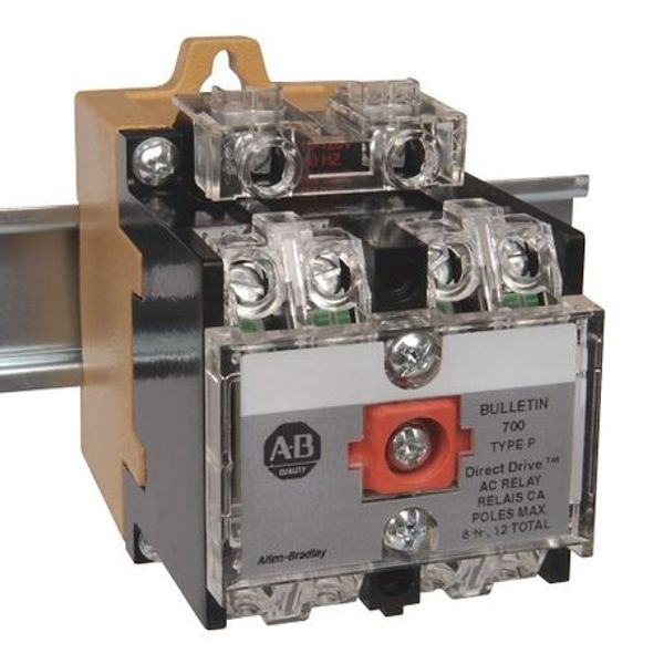 Allen-Bradley 700-P000A24 600v Industrial Relay, Rly w/ Std and Time Dly Cntcts, 10 Amp AC Current Rating, Swbd ElecHld Control Relay, 0 N.O./0 N.C., Open Type Relay Rail Mount, 24V 60Hz image 1