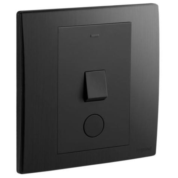 Mallia Senses - 1 gang 1 way double pole switch 20AX with led indicator and earth terminal cable outlet - Brushed Black image 1