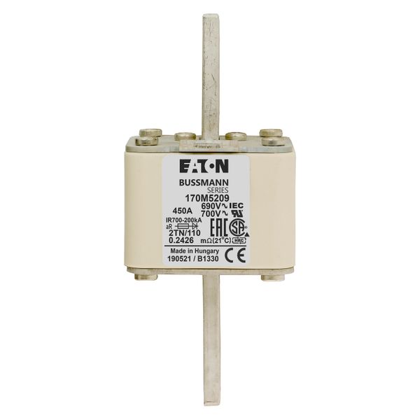 Fuse-link, high speed, 450 A, AC 690 V, DIN 2, 61 x 75 x 138 mm, aR, DIN, IEC, single indicator image 8