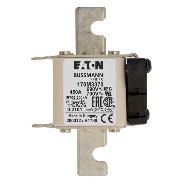 Fuse-link, high speed, 450 A, AC 690 V, compact size 1, 45 x 59 x 102 mm, aR, IEC, UL, single indicator image 15