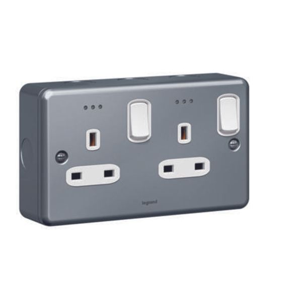 Double pole socket outlet Synergy - 2 gang switched + Led - 13 A 250 V~ - metalclad image 1