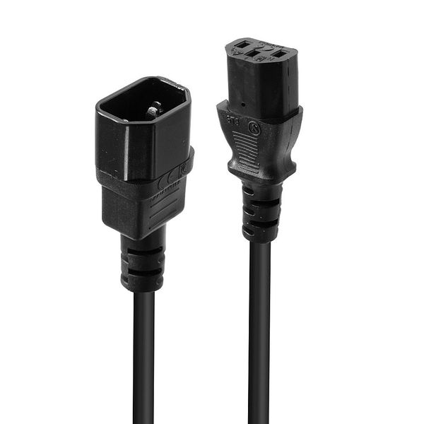 1m C14 to C13 Mains Extension Cable, black IEC C14 Connector to IEC C13 Connector image 1