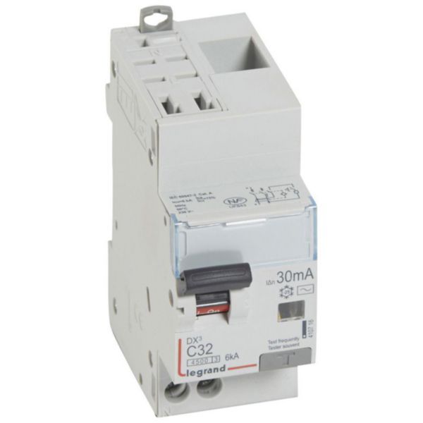 Differential circuit breaker DX³4500 automatic high inlet and low outlet U+N screw 230V~ - 32A typeAC 30mA - 2 modules image 1