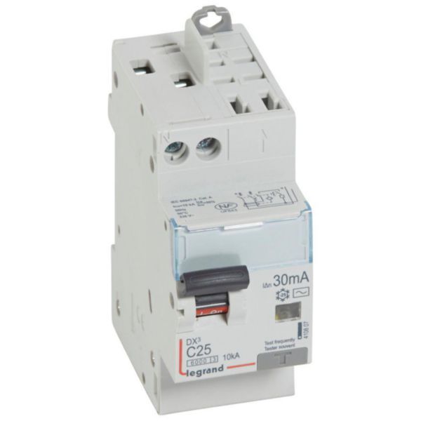 Monoblock differential circuit breaker DX³6000 10kA high screw inlet automatic high outlet U+N 230V~ - 25A - typeAC 30mA image 1