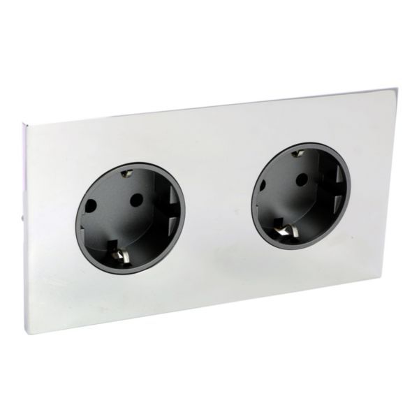 Art d'Arnould univers Epure double standard Schuko horizontal power socket 2P+E 16A 250V - Mirror Steel image 1