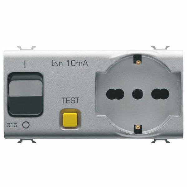INTERLOCKED SWITCHED SOCKET-OUTLET - 2P+E 16A P40 - WITH RCBO 1P+N 16A - 230Vac - 4 MODULES - TITANIUM - CHORUSMART image 2