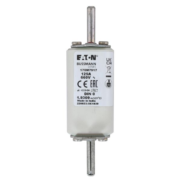 Fuse-link, high speed, 125 A, AC 660 V, DIN 0, aR, DIN, IEC, single indicator, live gripping lugs image 20