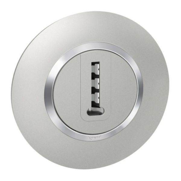 Dooxie T-shaped telephone socket delivered with round aluminum plate with chrome effect ring - blister packaging image 1