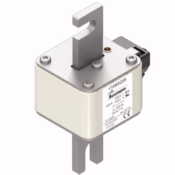 Fuse-link, high speed, 450 A, AC 690 V, DIN 2, 61 x 77 x 138 mm, aR, DIN, IEC, single indicator image 3