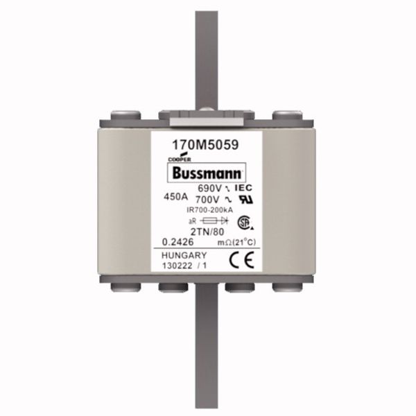 Fuse-link, high speed, 450 A, AC 690 V, DIN 2, 61 x 75 x 108 mm, aR, DIN, IEC, single indicator image 1