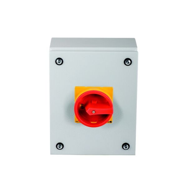 Main switch, P3, 100 A, surface mounting, 3 pole + N, Emergency switching off function, With red rotary handle and yellow locking ring, Lockable in th image 2