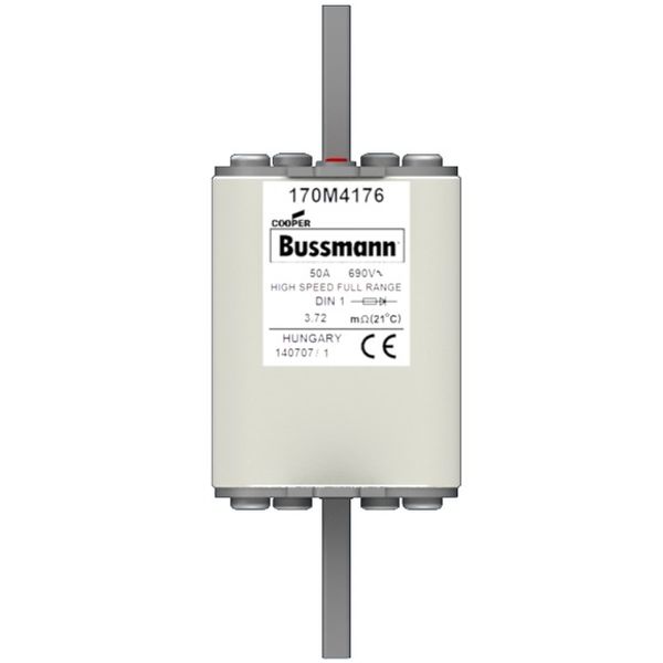 Fuse-link, high speed, 50 A, AC 690 V, DIN 1, 52 x 66 x 135 mm, gR, DIN, IEC, single indicator image 3