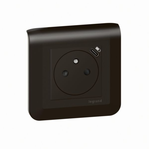 099449 Surface Mosaic power outlet with 2-module Type-C charger - matte black image 2