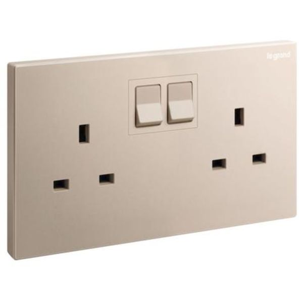 Galion - 2 gangs British Standard switched single pole socket outlet - 13A - Rose Gold image 1