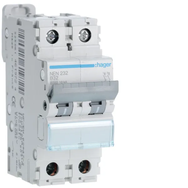 Circuit breaker 2P 32A B 6/10kA 2M image 1