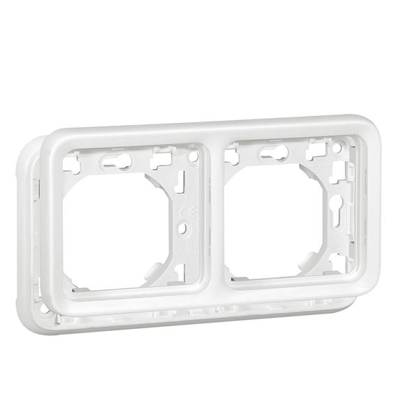 Plate support Plexo IP55 antibacterial-2 gang-horiz mounting-modular-Artic white image 2