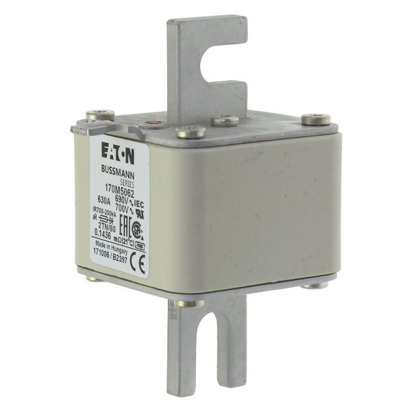 Fuse-link, high speed, 630 A, AC 690 V, DIN 2, 61 x 75 x 108 mm, aR, DIN, IEC, single indicator image 6