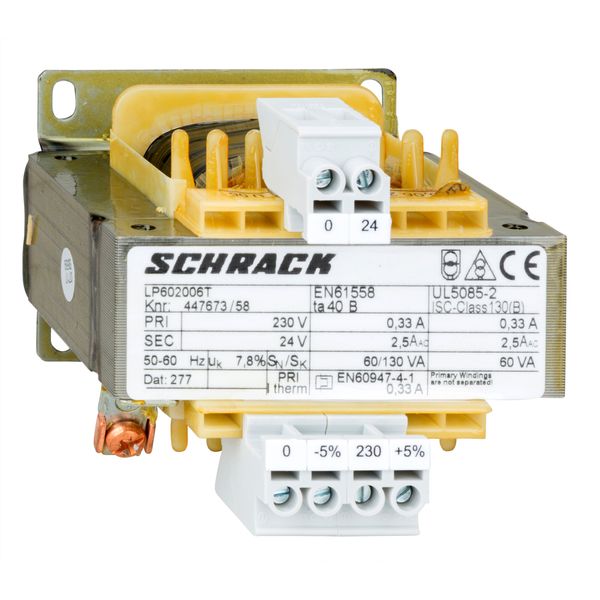 Single Phase Control Transformer 230V/24V, 60VA, IP00 image 1