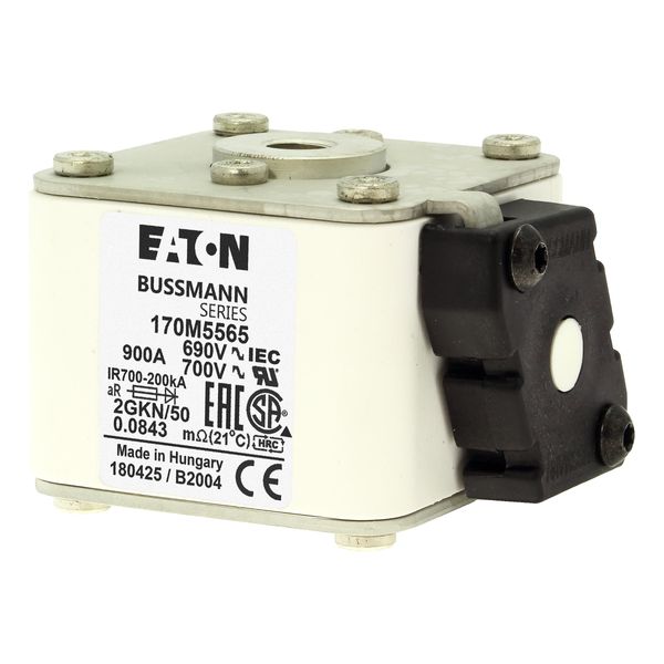 Fuse-link, high speed, 900 A, AC 690 V, size 2, 61 x 77 x 51 mm, aR, IEC, UL, type K indicator, flush end, 16 UNC image 5