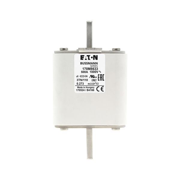 Fuse-link, high speed, 500 A, AC 1000 V, DIN 3, 74 x 90 x 139 mm, aR, DIN, IEC, single indicator image 6