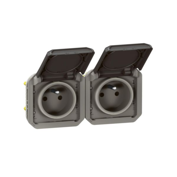 069842L Double pre-wired power socket 2x2P+E horizontal waterproof Plexo 16A 250V IP55 2 positions with anthracite bezels image 2