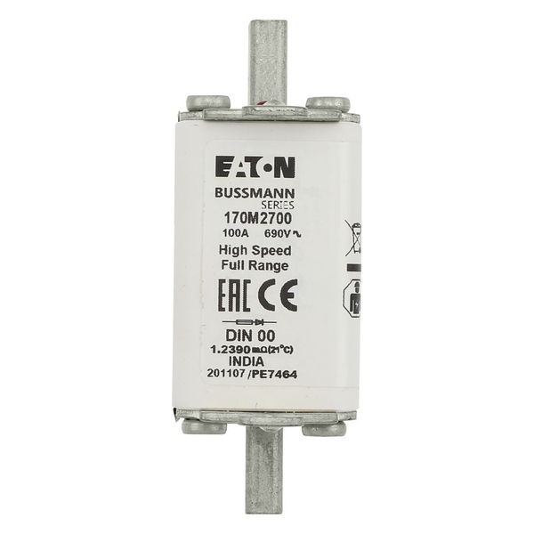 Fuse-link, high speed, 100 A, AC 690 V, DIN 00, 30 x 60 x 79 mm, gR, DIN, IEC, single indicator image 22