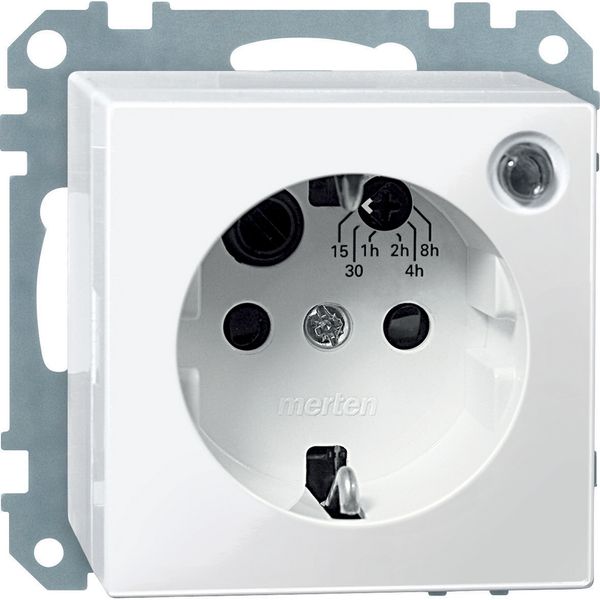 SCHUKO timer socket-outlet with shutter, polar white, glossy, System M image 1