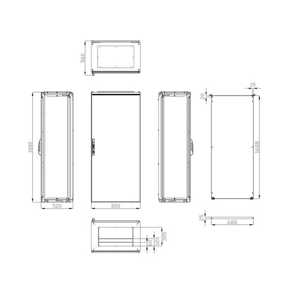 Compact enclosure 1 door IP65 H=1800 W=800 D=500 mm image 3