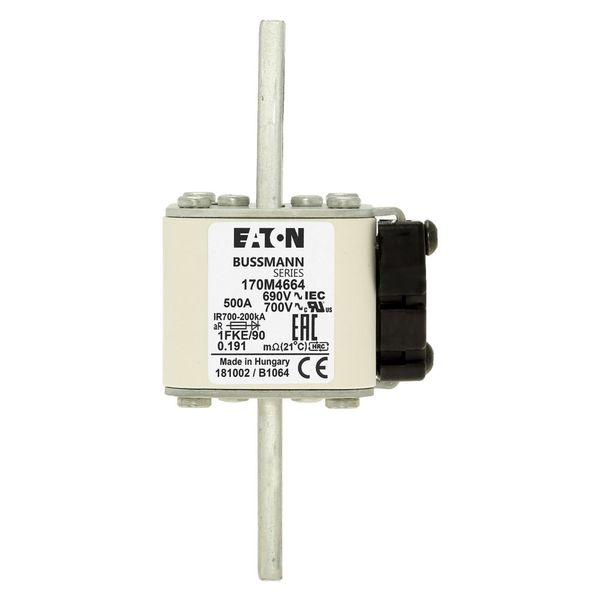 Fuse-link, high speed, 500 A, AC 690 V, size 1, 53 x 69 x 136 mm, aR, IEC, UL, type K indicator, 90 mm centers image 21