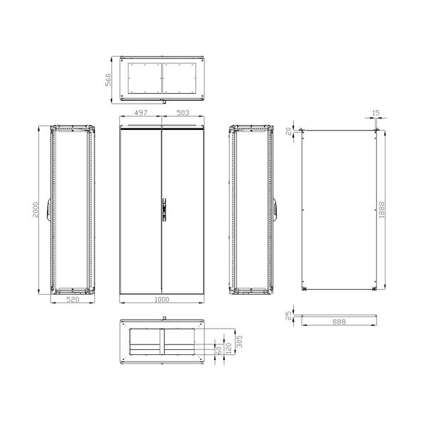 Compact enclosure 2 door IP54 H=2000 W=1000 D=500 mm image 3