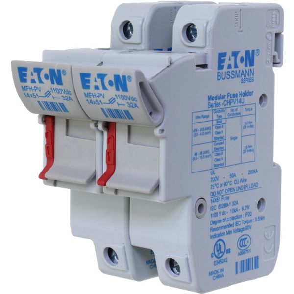 Fuse-holder, high speed, PV, 32 A, DC 1500 V, 14 x 51 mm, 2P, IEC, UL image 1