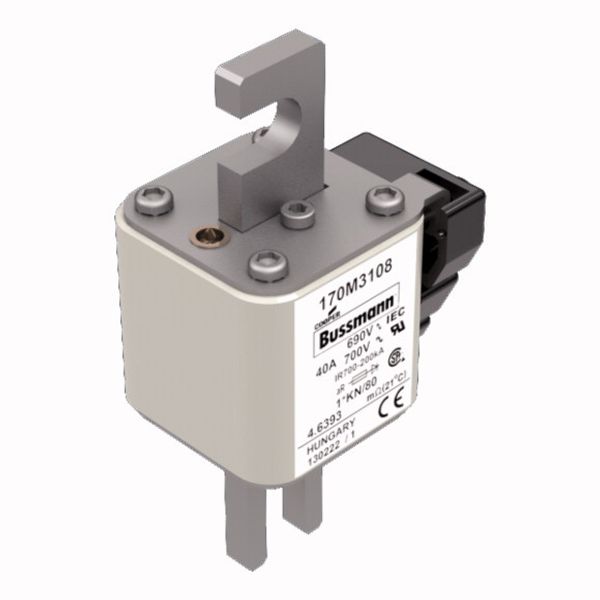 Fuse-link, high speed, 40 A, AC 690 V, compact DIN 1, 45 x 59 x 104 mm, aR, DIN, IEC, single indicator image 3