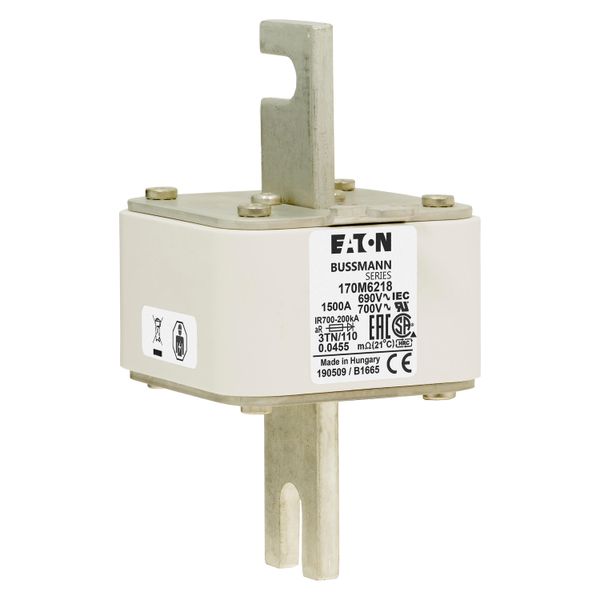 Fuse-link, high speed, 1500 A, AC 690 V, DIN 3, 76 x 90 x 139 mm, aR, DIN, IEC, type T indicator image 9