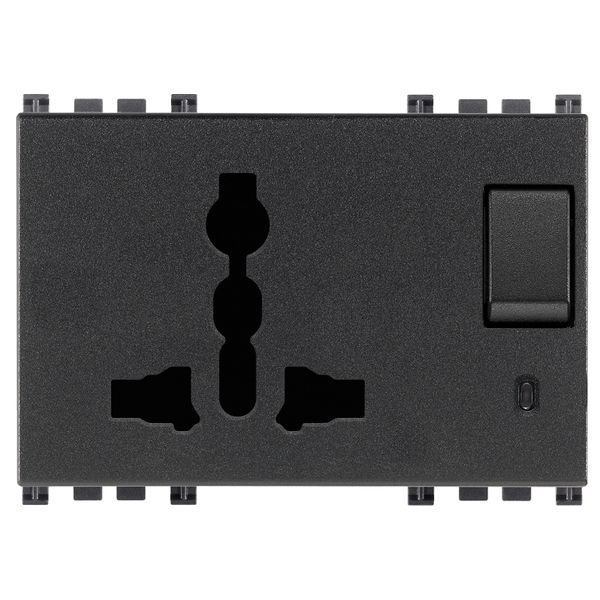 2P+E 13A SICURY multi-outlet+switch grey image 1