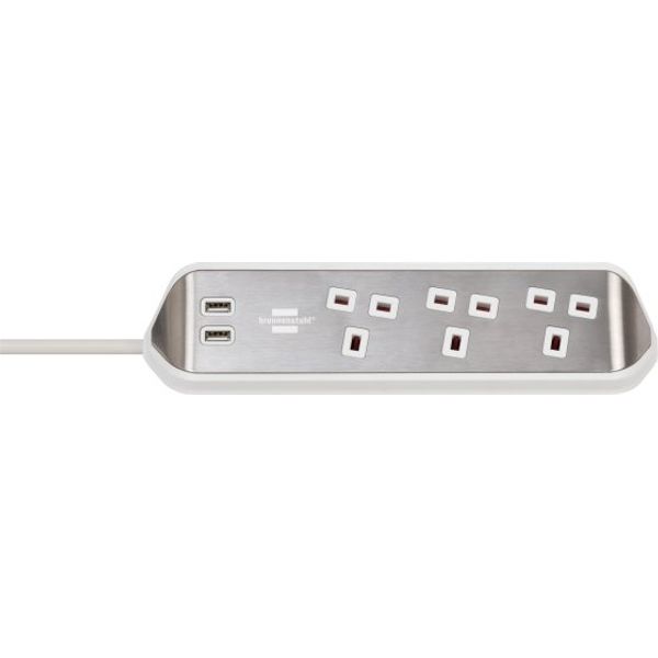 brennenstuhl®estilo corner extension lead with USB charging function 3-way & 2x USB silver/white *BS* image 1