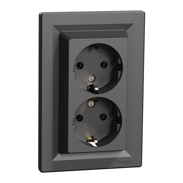 Asfora - double socket-outlet with side earth contact, anthracite image 3