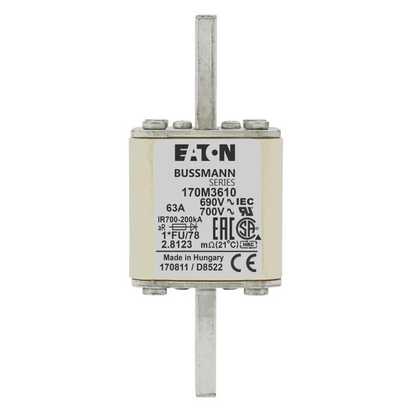 Fuse-link, high speed, 63 A, AC 690 V, compact size 1, 45 x 45 x 110 mm, aR, IEC, UL image 8