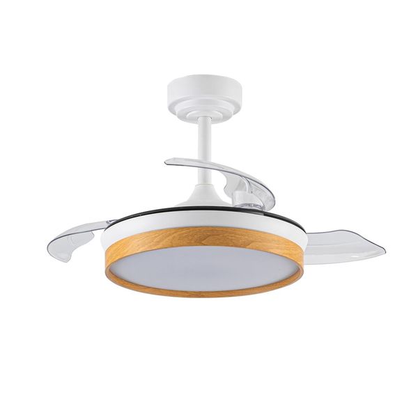 Panam Mini LED Ceiling Fan Retractable Blades 46W 5520Lm CCT Dim Beech image 1