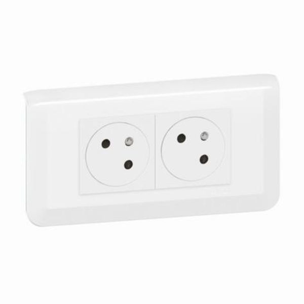 Mosaic Link pre-wired double power socket kit 2X2P+E white auto terminal surface + Box image 1