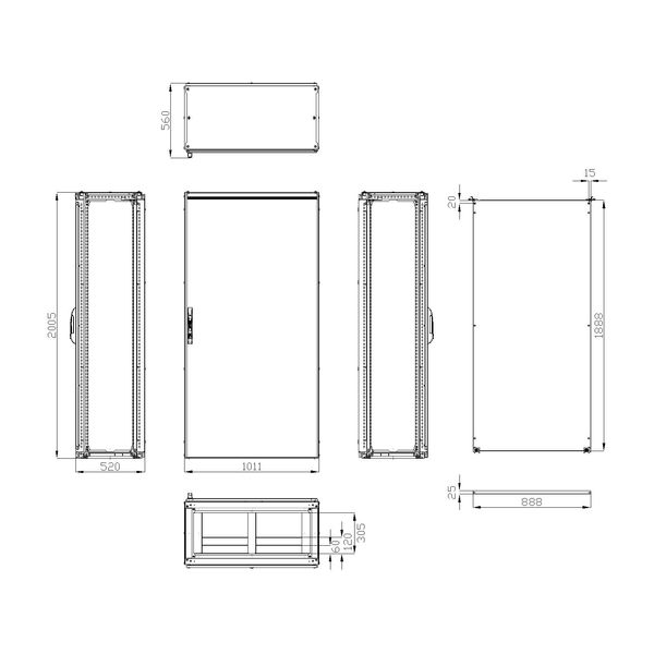 Modular enclosure 1 door IP55 H=2000 W=1000 D=500 mm image 3