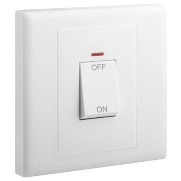 Eloe - 1 gang 32A double pole switch + neon - White image 1