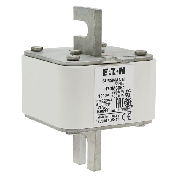 Fuse-link, high speed, 1000 A, AC 690 V, DIN 3, 76 x 90 x 109 mm, aR, DIN, IEC, single indicator image 10