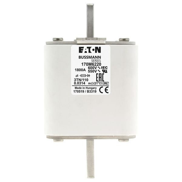 Fuse-link, high speed, 1800 A, AC 600 V, DIN 3, 76 x 90 x 139 mm, aR, DIN, IEC, type T indicator image 2