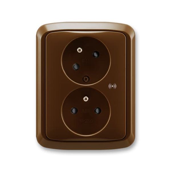 5583A-C02357 H Double socket outlet with earthing pins, shuttered, with turned upper cavity, with surge protection image 1