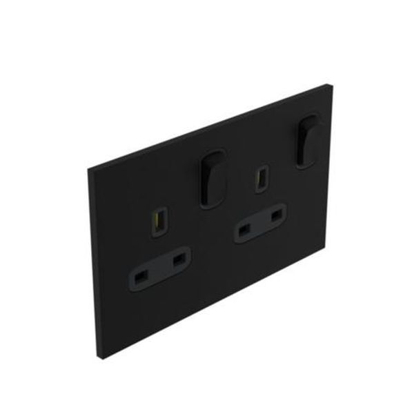 Art d'Arnould - 2 gang BS socket outlet 13 A-250V single pole switched Epure - Matt Black image 1